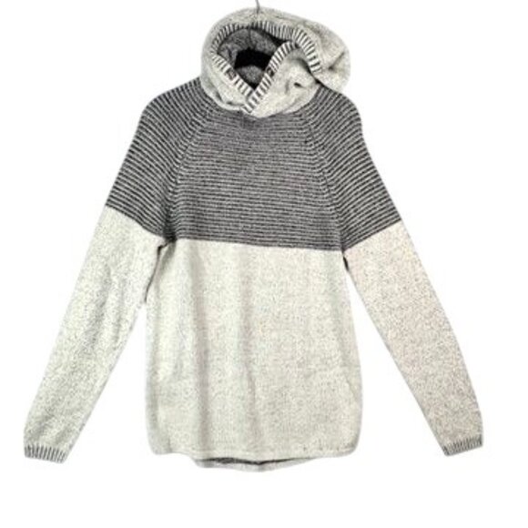 Never Lose Hedge Colorblock Gray & Beige Knit Long Sleeve Hoodie Sweater Size M - Picture 2 of 7